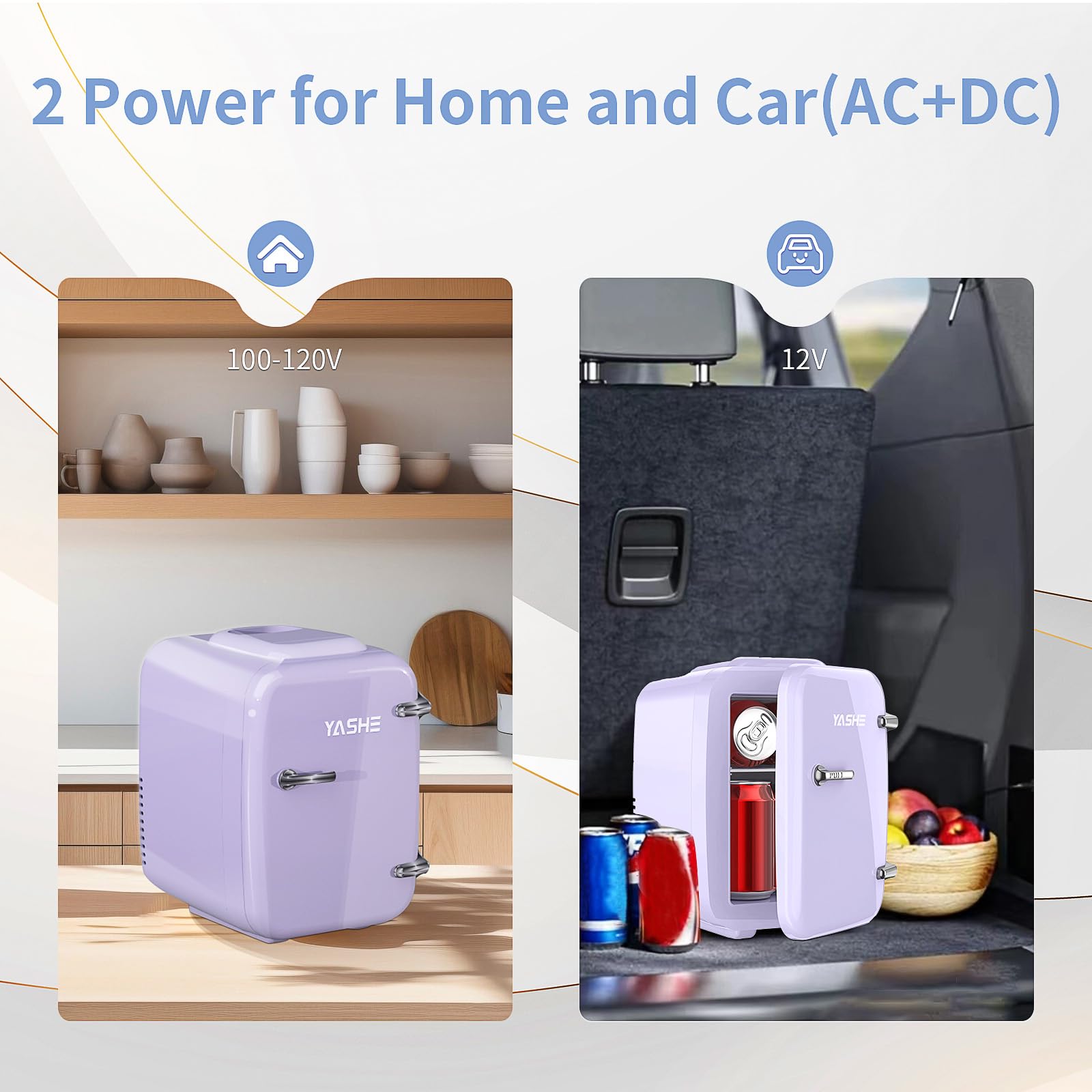 YASHE Mini Fridge, 4 Liter Makeup Fridge, 110V AC/ 12V DC Thermoelectric Cooler and Warmer Small Fridge for Bedroom, Drink, Dorm, Car, Purple