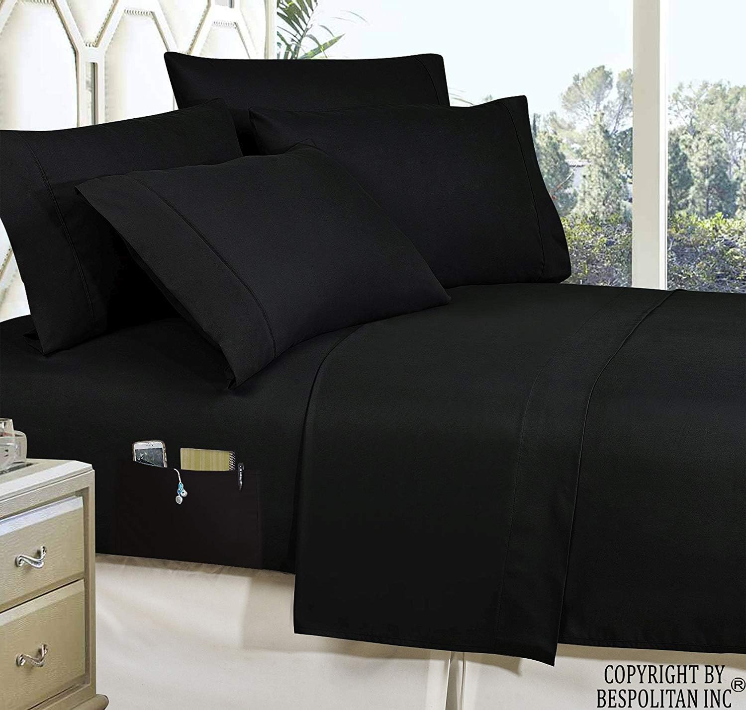 Elegant Comfort Luxury Best, Softest, Coziest 8-Piece Bed-in-a-Bag Comforter Set on  Silky Soft Complete Set Includes Bed Sheet Set with Double Sided Storage Pockets, King/Cal King, Black: Home & Kitchen