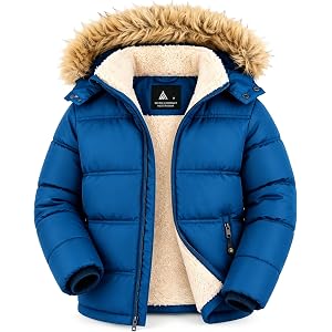 GEEK LIGHTING Kids Winter Jacket Water Resistant Fleece Lined Hooded Coat | Kids Heavyweight Hooded Puffer Jacket Detachable