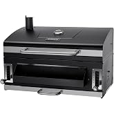 Built in Charcoal BBQ Grill for Outdoor Kitchen, Large Black Barbecue Grill | Drop-in Barbecue Grill with Liftable Tray, Insulated Hood &amp; Temp Gauge, Heavy Duty Black Charcoal Grill for Family Parties