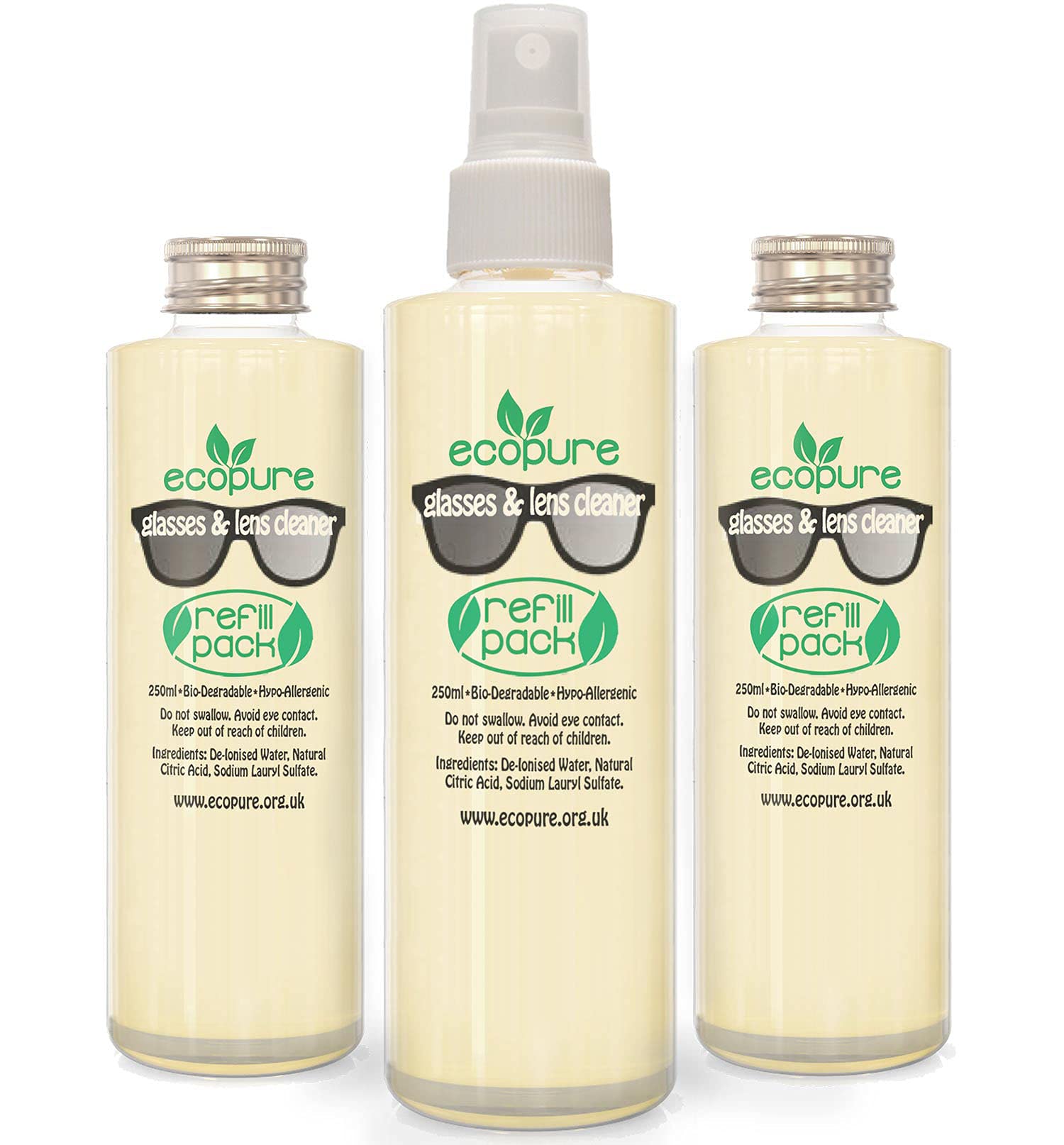 Glasses & Lens Cleaning Fluid Refill - (750ml): Alcohol Free. for Eco Reading Glasses, Sunglasses and Lenses. Top Up Your Spectacle Cleaner Spray and Cloth Kit.