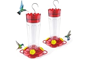 Top Xian Plastic Hummingbird Feeder, 2-Pack 14 OZ Ant & Bee Proof Hummingbird Feeders for Outdoors Hanging, Leak-Proof Nectar