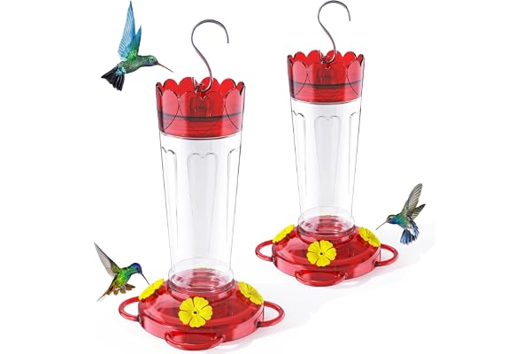 Top Xian Plastic Hummingbird Feeder, 2-Pack 14 OZ Ant & Bee Proof Hummingbird Feeders for Outdoors Hanging, Leak-Proof Nectar