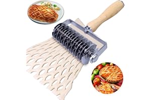 Stainless Steel Lattice Cutter With Wooden Handle - Dough Wheel Roller for Pie Crust, Beef Wellington, Bread, Pizza, and Puff