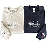 Givesmiles Custom Embroidered Mr & Mrs Sweatshirt & Hoodie, Personalized Couple Names, Custom Anniversary Date On Sleeve With Heart, Gifts For Wife, Husband, Gift For Anniversary, Couple Gifts