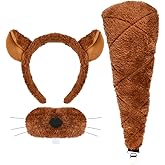 PATURPINT Plush Brown Beaver Costume Accessories Set with Furry Ears Headband, Nose with Whiskers, Tail Clip, 3 Piece Animal Dress Up Kit