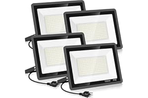 YANYCN 4 Pack 100W LED Flood Light,Super Bright Exterior Security Lights With Plug,IP66 Waterproof Outdoor Flood Light, 11600lm 5000K Daylight White Floodlight for Yard, Garden,Basketball Court, Arena