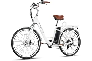 Oraimo Electric Bike for Adults, Up to 40 Miles Removable Battery, 350W(Peak 500W) 26" City Cruiser Ebike, 2X Load Rear Rack, Air Saddle, 7 Speed Gear (Snowy White, Standard)