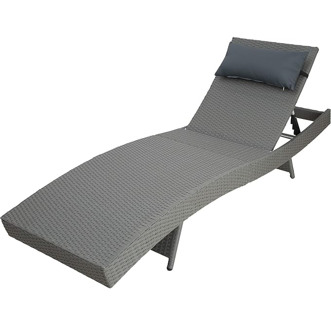 TecTake 800575 - Polyrattan Sonnenliege, 5-Fach verstellbare Rückenlehne, Weiches Kopfpolster, Große Stabilität - Diverse Far