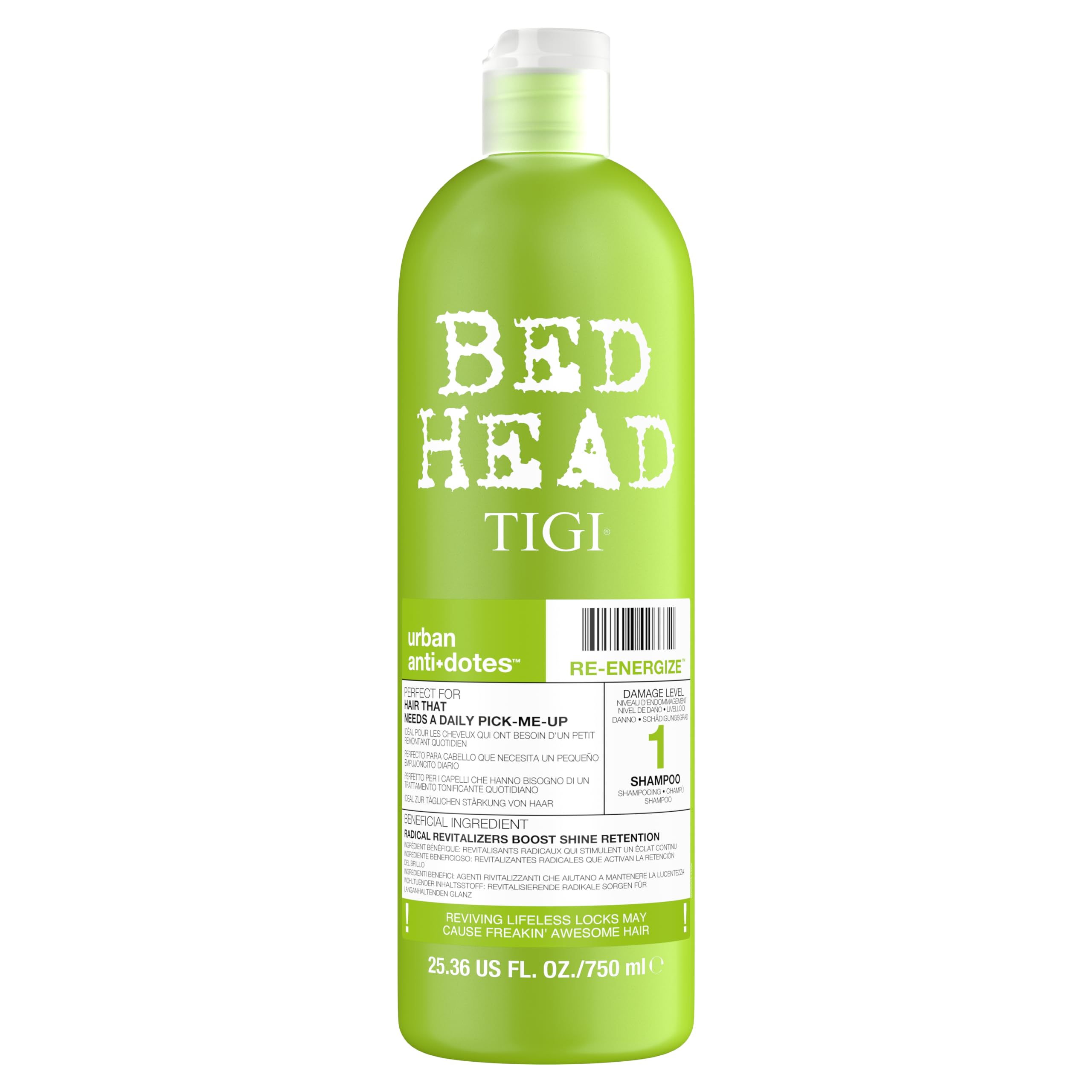 Bed Head by TIGI 750ml Urban Antidotes Re-Energise Shampoo - XXL Salon Professional Daily Shampoo for All Hair Types, Clarifying, Hydrating, Colour-Safe Sulphate-Free, for Ultimate Smooth Hair