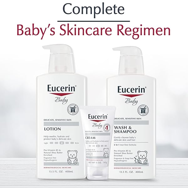 EUCERIN BABY BODY LOTION, HYPOALLERGENIC AND FRAGRANCE FREE BABY LOTION WITH PRO-VITAMIN B5 AND SHEA BUTTER, 13.5 FL OZ BOTTLE