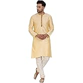 SKAVIJ Men’s Jacquard Silk Embroidered Kurta Pajama Set - Eid & Ramadan Festive Ethnic Wear