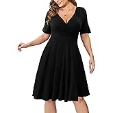 Ahlaray Womens Plus Size Dresses Short Sleeve Faux Wrap Causal Swing Dress with Pockets, L-4XL