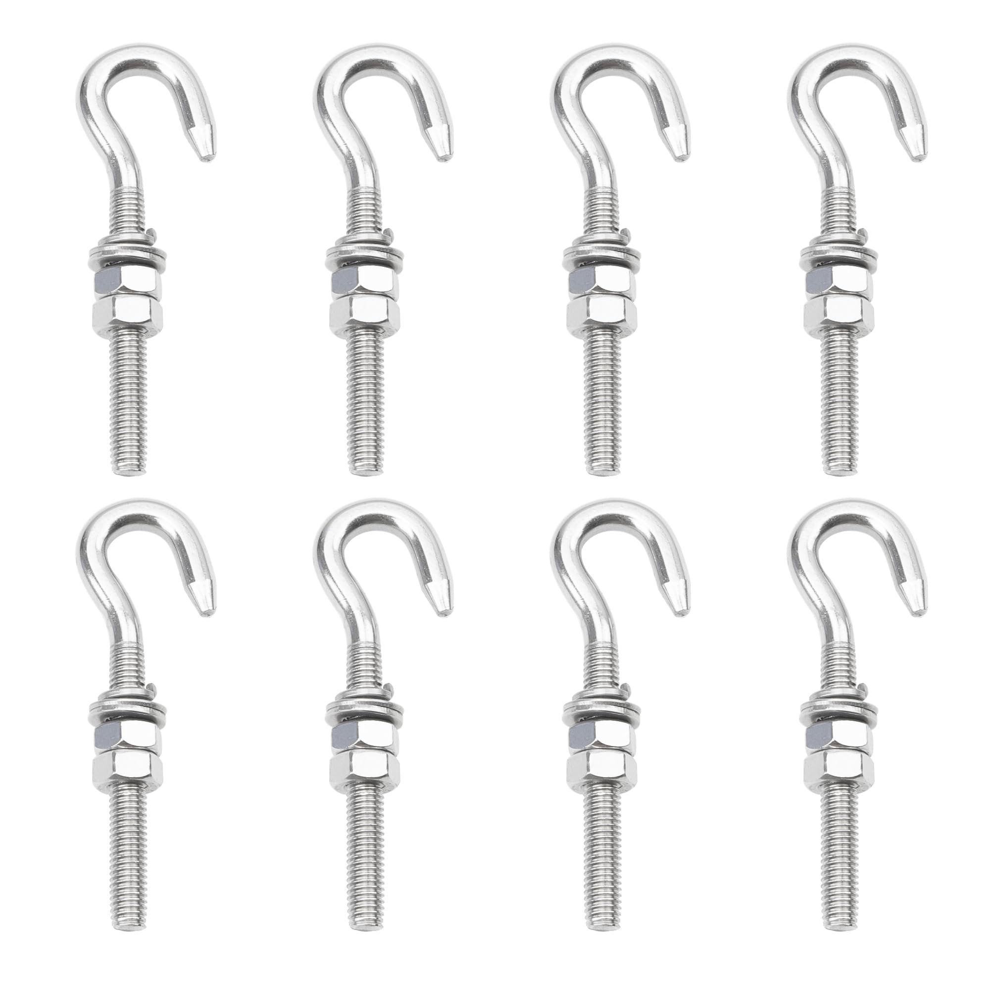 Rrina 8Pcs M8 Hook Bolt 304 Stainless Steel Eye