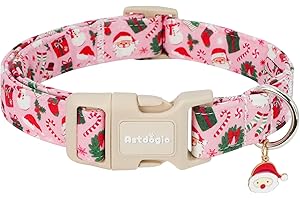Astdogio Pink Christmas Dog Collar, Adjustable Cotton Dog Collars with Santa & Snowman Patterrn, Holiday Dog Collars for Small Dogs, Cute Winter Collar for Girl Boy Dogs-S