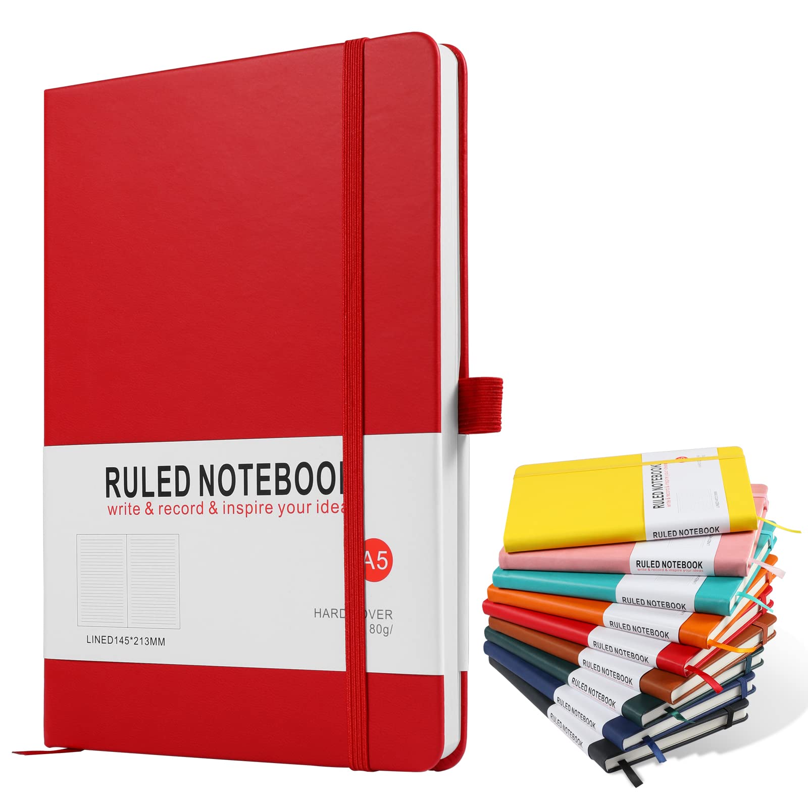 A5 Notebook, Journal Note Pad Hardback Journal Notebook A5 Notepad Composition Notebooks PU Leather Notebook for Office School Home Business Writing & Note Taking 200 Pages (100 Sheets)-Red