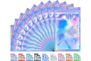 TIFICAL 100PCs Smell Proof Holographic Packaging Bags | Resealable Foil Freshies for Small Business, Food Storage | Sample Pouch for Eyelash & Jewelry