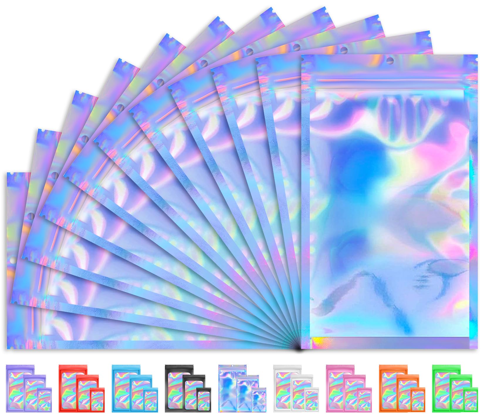 Photo 1 of TIFICAL 100 PCS Holographic Bags for Lashes, Press On Nails, Candy, Small Baggies Sample Bag Smell Proof Packaging Bag for Jewelry, Resealable Bags for Small Business, Food Storage Bags