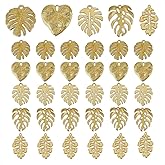 PH PandaHall 35Pcs Monstera Leaf Charms, 5 Style Tropical Leaf Charms Metal Embellishments Stainless Steel Hollow Leaf Pendants for Jewelry Making DIY Necklace Earring Decoration, Golden
