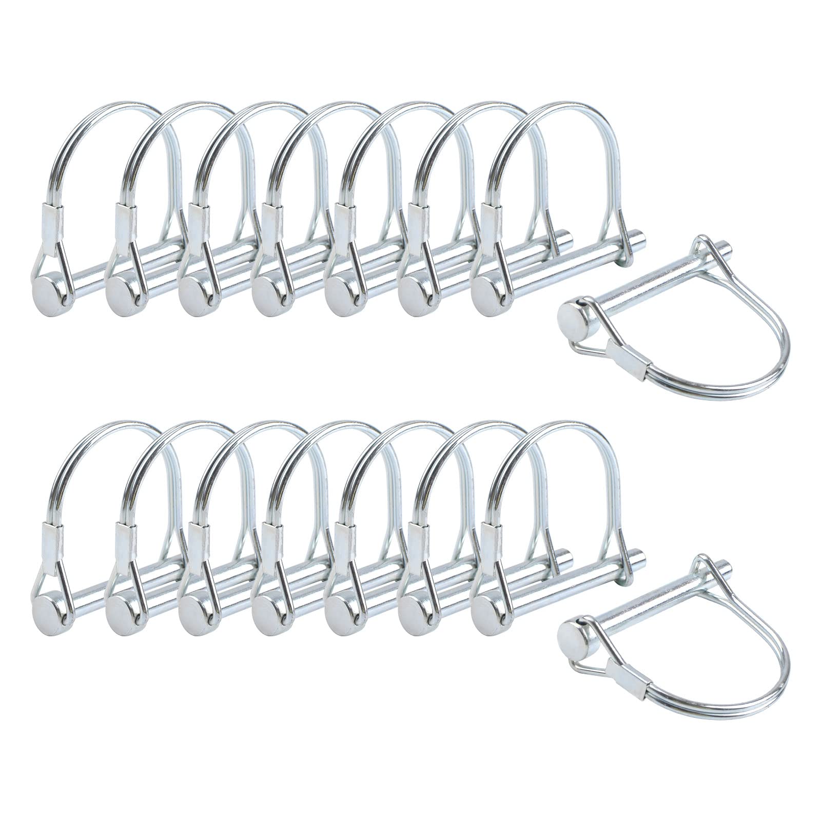 INCREWAY 16pcs Shaft Locking Pin, M6.3*50 Galvanized Round Loop Wire Lock Pin for Farm Trailers Lawn Garden