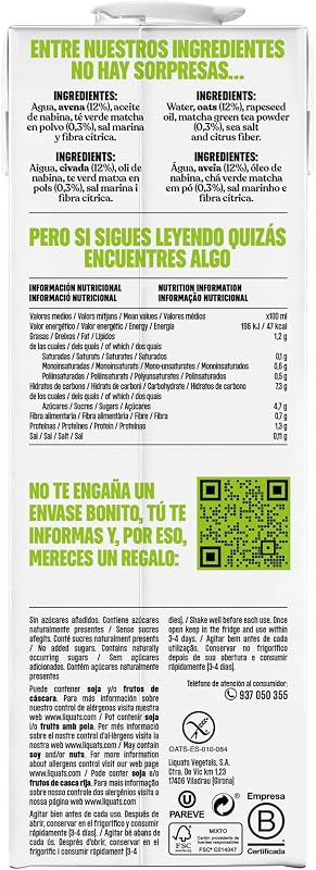 Bebida de Legumes Matcha, Pacote de 6 x 1L