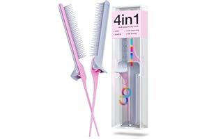 COLORBOW ColorBow Rat Tail Teasing Clip Comb (2 Pack) Hair Straightener Comb - Flat Iron Comb - Straightening Comb - Hair Coloring Pink / Gray