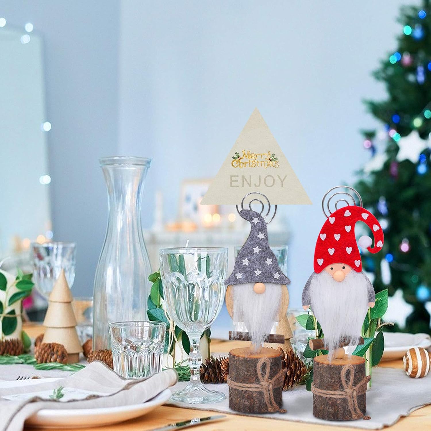 Set of 6 Christmas Swedish Tomte Card Holders- Xmas Plush Gnome Dolls Table Photo Holder in 4 Styles Wood Based Cartoon Clips for Memo Card Photo Xmas Table Display Deors Christmas Holiday Centerpiece: Home & Kitchen