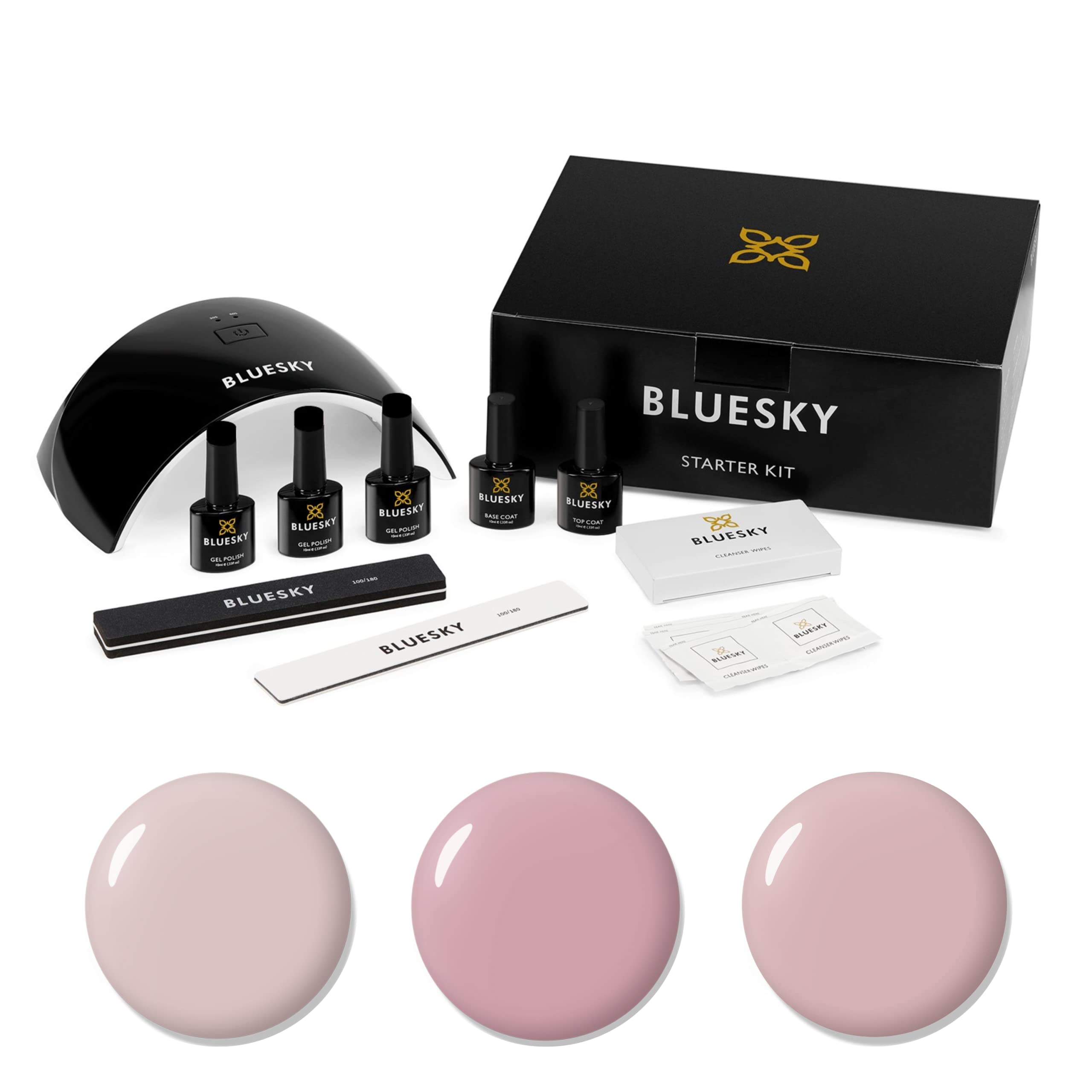 Bluesky Gel Nail Polish Starter Kit - Nudes, with 24W UV LED Lamp Dryer, 3 x 10ml Polishes, Cleanser Wipes, Top and Base Coat, File Buffer, 7 Piece Set, 0.9 kilograms, Pack of 1