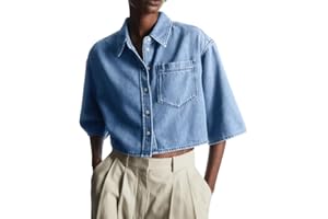 Tankaneo Womens Crop Denim Shirt Half Sleeve Button Down Short Jean Jacket with Pocket