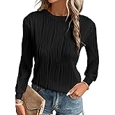 EVALESS Womens Tops Trendy Dressy Casual Long Sleeve Crewneck Basic T Shirts Solid Loose Textured Blouses Outfits