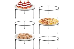 HPC DEC R OUR HAPPY PLACE HPC DECOR Set of 6 Black Metal Wire Pizza Pan Riser Stands- Round Pizza Tray Riser Rack Holder - Tabletop Display Racks for Food Platter Tray- Metal Display Stands for Home, Restaurant and Party