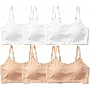 Girlhoney Cotton Training Bra for Girls Crop Cami Bras with Reinforced Adjustable Straps Starter Sports Bra
