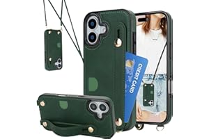 CCSmall for iPhone 17 Lanyard Case with Card Holder for Women, Detachable PU Leather Crossbody Strap Wristband Kickstand Phon