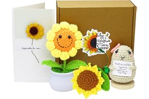 HERACANTHA 3Pcs Knitting Wool Potato Positive Card Dolls Sunflower Pot Funny Gifts Set,Creative Funny Crochet Toys with Encouragement Card,Birthday Gifts For Women,Girlfriend,Party Decoration (Bowknot potatoes）