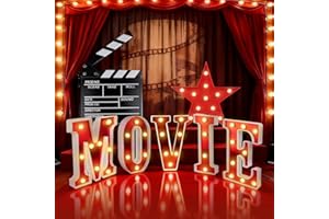 Movie Theater Decor,Film Clapper Board and Light Up Letters Sign with LED Star Sign Movie Props for Night Decorations,Home Ro