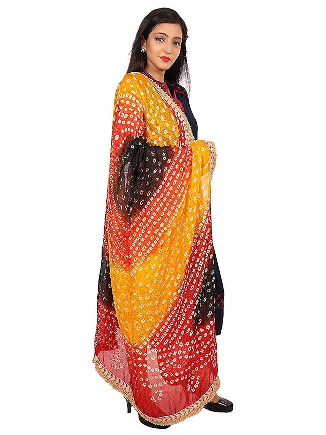 womens dupatta silk bandej with pure gota work (red/black/yellow)