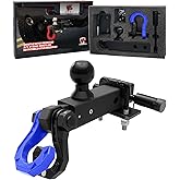 AMBULL Rotatable D Ring Separate Shackle Trailer Hitch Receiver & 2-Inch Ball Mount, 3/4" Shackle with 2" Towing Ball Mounts, 23T/50706Lbs Break Strength Heavy Duty Towing Recovery Hitch, BlackBlue