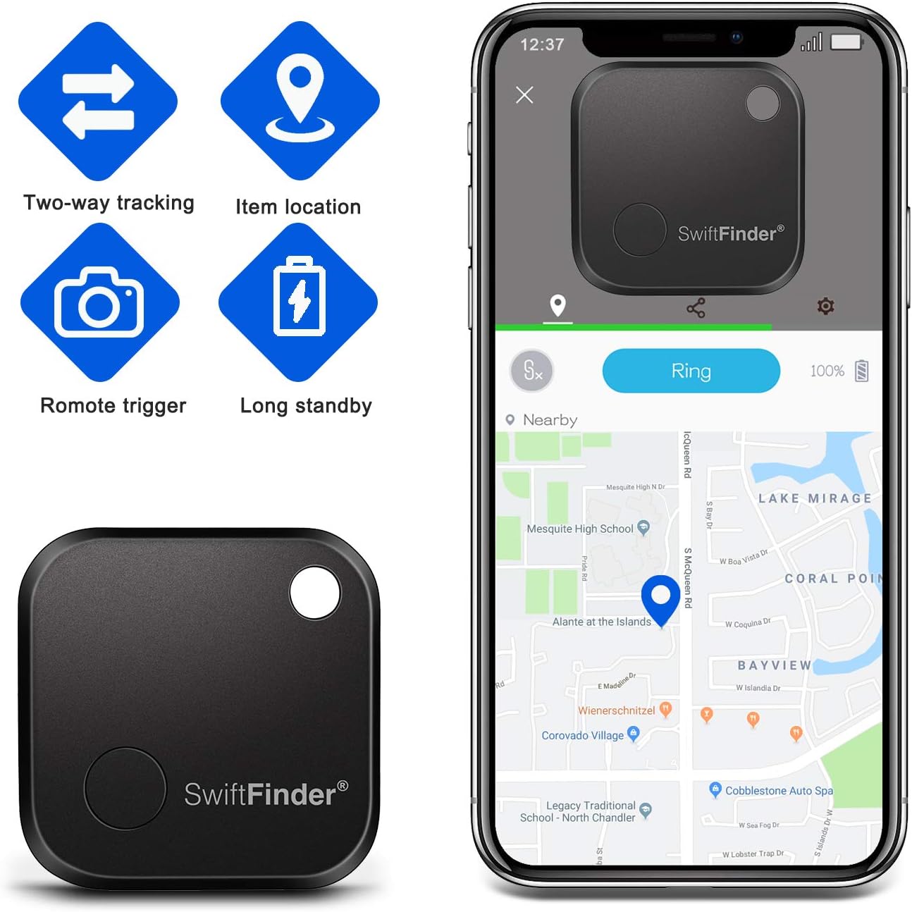 Key Finder - TBMax Smart Key Tracker Bluetooth GPS Locator with App Control for Phone, Anti-Lost Finder Device, Slim Wallet Luggage Tracker