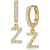 Gold Initial Earring 14K Gold Plated Dainty Tiny Diamond Cubic Zirconia Inlay Alphabet Letter Charm Drop Dangle Huggie Hoop Earrings Delicate Jewelry