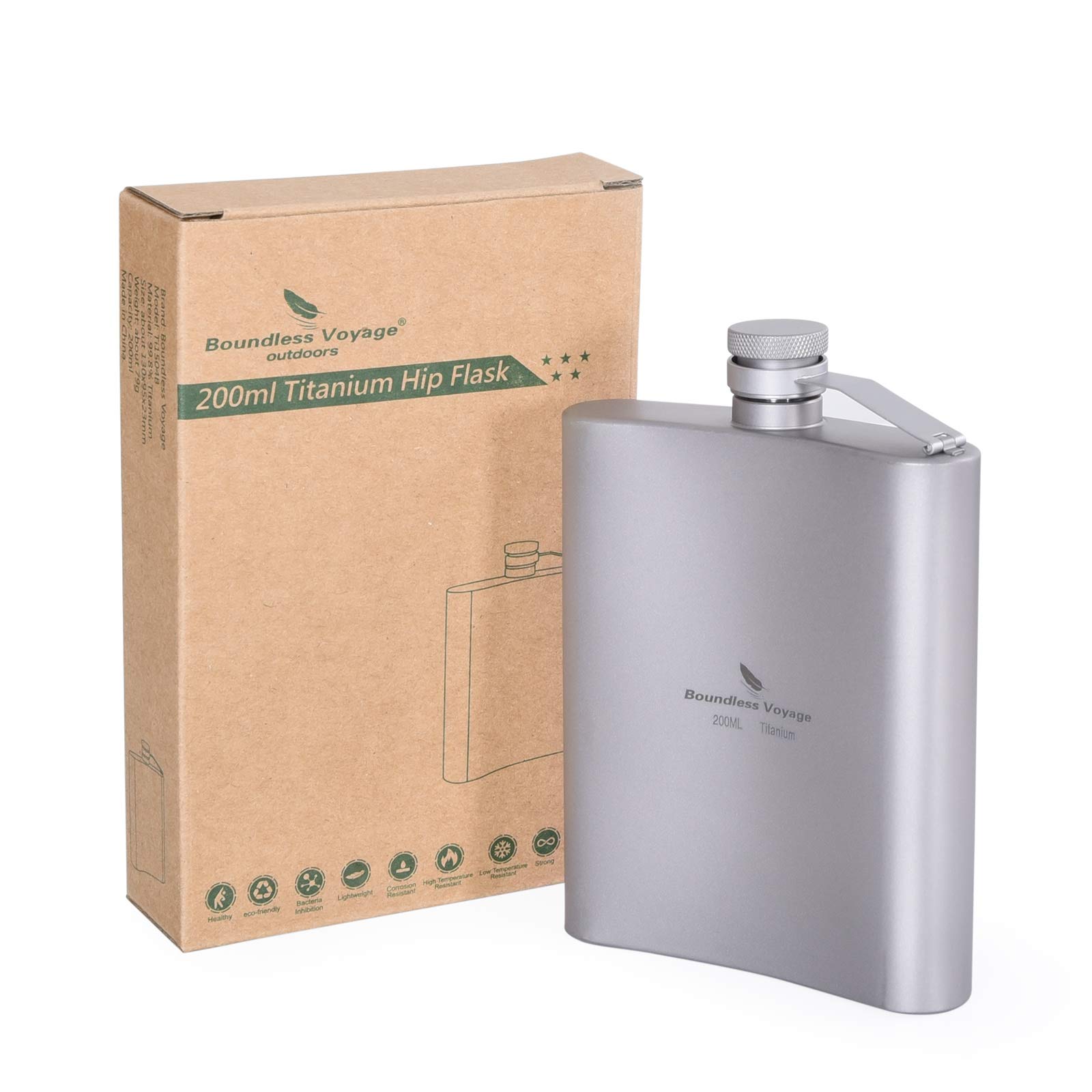 Boundless Voyage Titanium Hip Flask Outdoor Camping 200ml Pocket Flagon Portable Drink Bottle Whiskey Flask Ti1504B