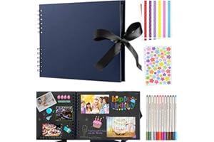 BEBPAEGUN Album photo de scrapbooking - 80 pages noires - Album photo de scrapbooking - Kit de scrapbooking - Livres d'or - A