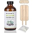 MUZAMOX Castor Oil Organic Cold Pressed Unrefined Glass Bottle (8fl.oz/237ml), Castor Oil Pack Wrap Organic Cotton and Castor Oil Packs for Liver Detox