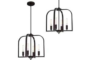 Dolaimy House 2 Pack 4 Light 15" Rustic Metal Lantern Cage Kitchen Island Pendant Light Fixture,Modern Industrial Oil Rubbed Bronze Finish for Dining Room Bedroom Foyer Entry Porch Over Sink