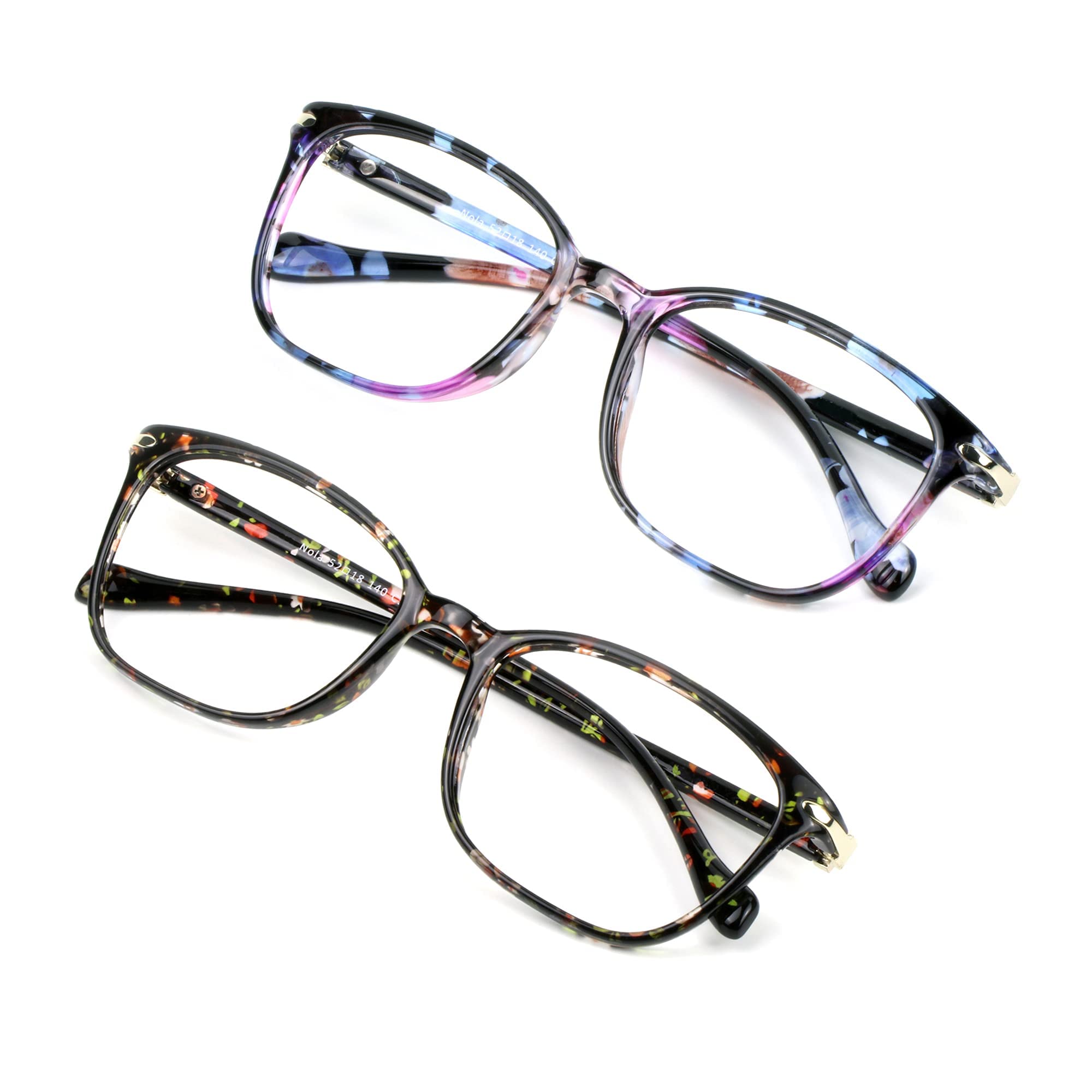 Photo 1 of 2 Pack Blue Light Blocking Glasses for Women/Men, Anti Eyestrain, Computer Reading, TV Glasses, Stylish Square Frame, Anti Glare (Pink+Floral)