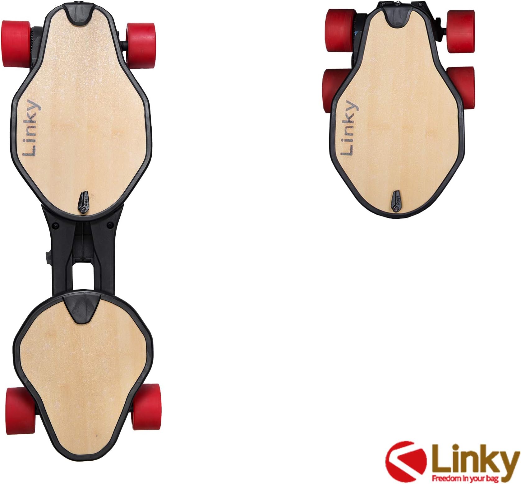 Linky Folding Electric Cruiser Longboard Skateboard With Remote - Bamboo Deck/Red Wheels