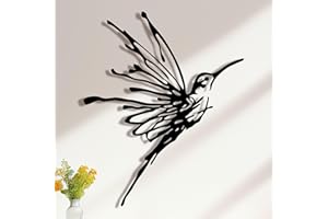 LIYAOLI 3D Metal Hummingbird Wall Art - Unique Black Outdoor Garden Decor, Waterproof Bird Sculpture for Patio, Living Room, Bedroom & Bathroom
