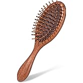 Natural wood Hair Brush Bamboo Brush Anti-Static Bamboo Massage Scalp Detangling Brushes Mini HairBrush Natural Wooden Pocket Travel Small Hairs Brushes for All Hairs, Scalp Care & Frizz Control