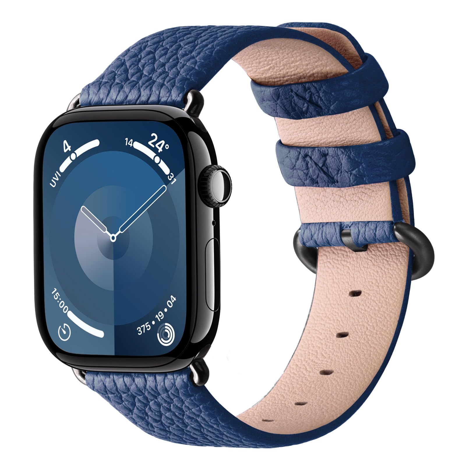 Fullmosa Leather Strap Compatible with Apple Watch Strap 44mm 45mm 46mm 49mm,Leather Strap Compatible with iWatch Ultra 3/2/1 Series 11 10 9 8 7 SE3 SE2 SE 6 5 4,Dark blue+Smoky grey hardware