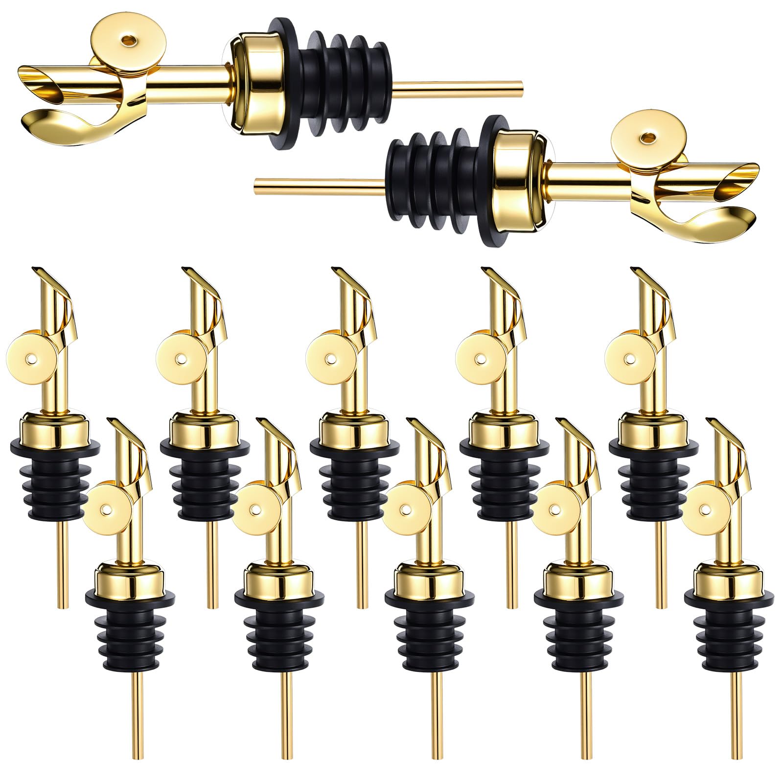 Photo 1 of 12 Pcs Weighted Stainless Steel Liquor Bottle Pourers Auto Flip Olive Oil Dispenser Spout Balsamic Alcohol Pourer Spouts for Home Bar Accessories (Gold)