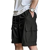 BEAUDRM Men's Wide Leg Baggy Cargo Shorts Drawstring Waist Summer Casual Outdoor Work Shorts Streetwear